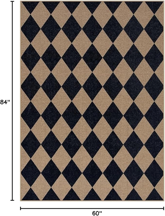 Lahome Colette Checkered Easy Jute Outdoor Rug, 5x7 Area Rugs for Living Room Nature Large Dining Room Carpet, Farmhouse Outdoor Patio Non Slip Diamond Carpet for Home Office Bedroom Backyard Deck