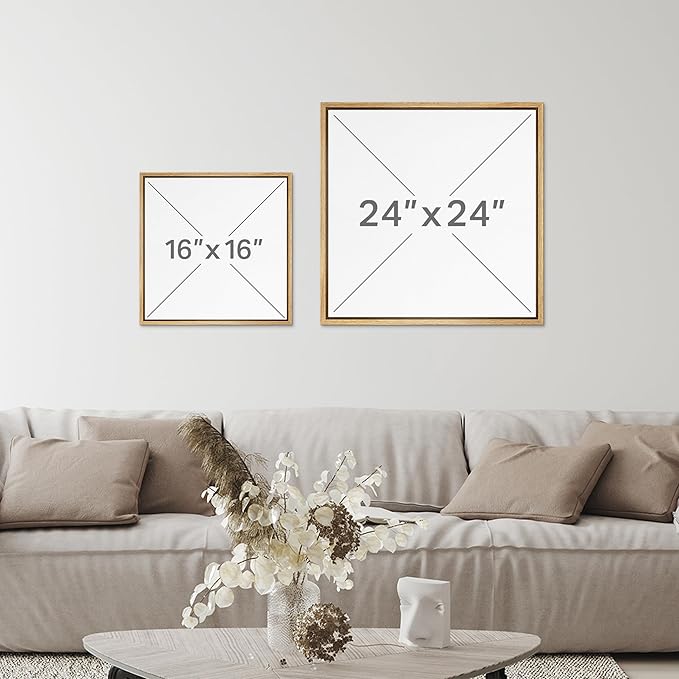SIGNFORD Framed Canvas Print Wall Art Set Fragmented Lines in Green and White Illustrations Modern Art Relax/Calm for Living Room, Bedroom, Office - 16"x16"x2 Natural