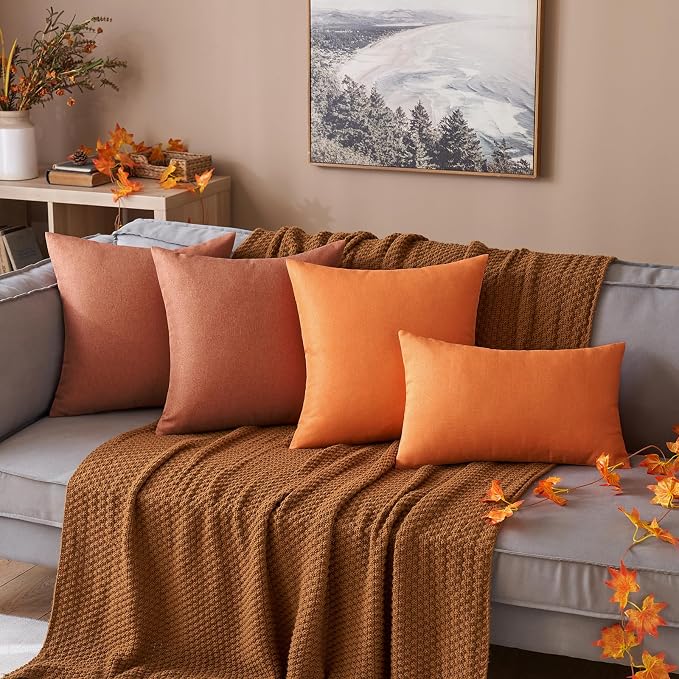 MIULEE Pack of 2 Decorative Outdoor Solid Waterproof Throw Pillow Covers Faux Linen Garden Farmhouse Cushion Cases for Summer Patio Tent Balcony Couch Sofa 18x18 Inch Rust