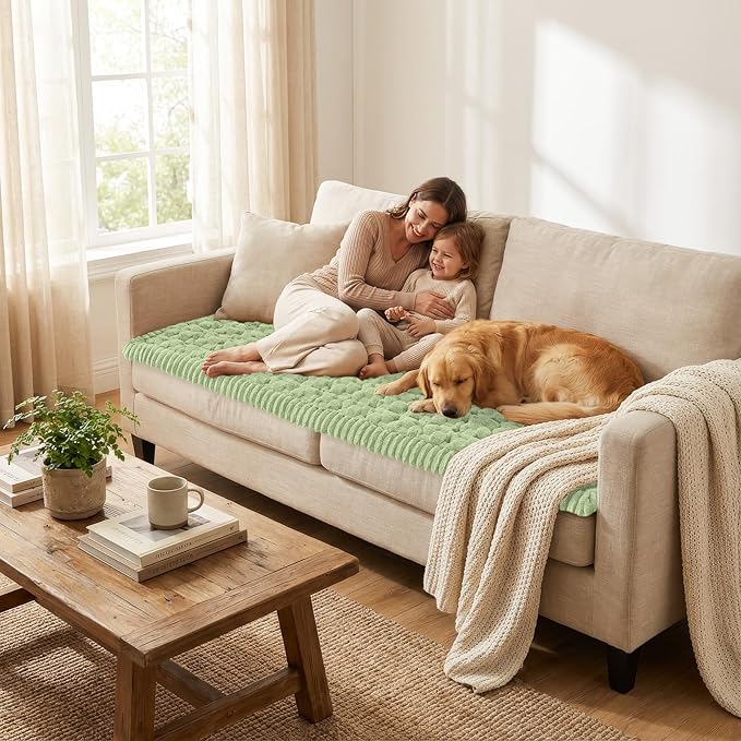Smiry Couch Covers for Dogs Washable, Non Slip Fuzzy Pet Couch Covers for Sofa, Soft Thick Sofa Slipcovers Furniture Protector Pet Friendly (Sage Green, 27.6" x 70.9")