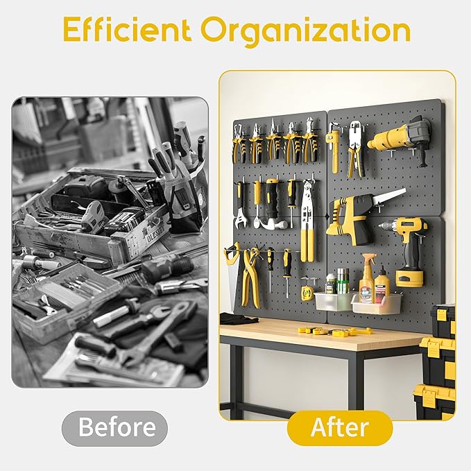 Peg Board for Tools, 6 Pack Metal Pegboard Wall Organizer with Hooks,16"×12" Gray Pegboard Panels for Walls Home, Garage Tool Storage, Kitchen, Office Organization, Craft Room