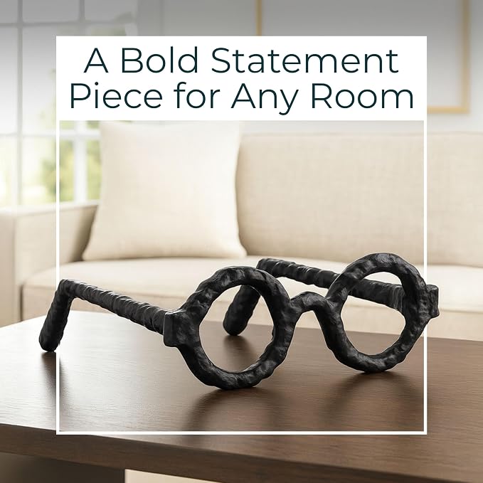 Modern Decorative Glasses Sculpture Figurine for Office Shelf Decor - Home and Bathroom Accent for Desk Display - Living Room Ornament Statue for Coffee Table Styling in Spaces - 3", Black
