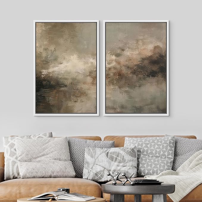 SIGNLEADER Framed Canvas Print Wall Art Moody Earth Tone Abstract Illustrations Modern Art Decorative Minimal Relax/Calm for Living Room, Bedroom, Office - 16"x24"x2 White