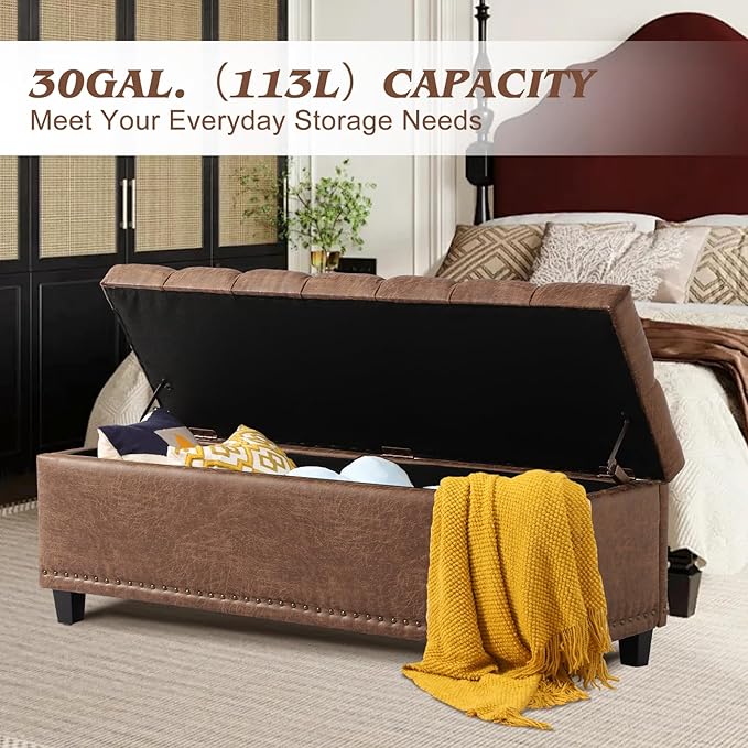 End of Bed Storage Bench - 51" Tufted Rectangular Ottoman Storage Benches - Large Bedroom Ottoman Bench with Storage Foot of Bed for Living Room Bedroom (Brown)