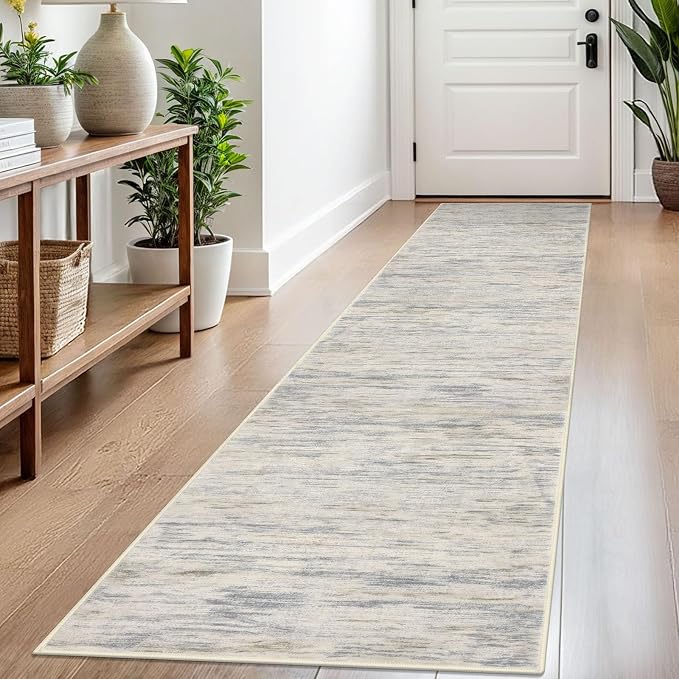 SIILOOM 2x8 Modern Abstract Runner Rug for Hallways, Gray Beige Neutral Multi Super Soft Hallway Decor Kitchen Rugs with Non-Slip, Non-Shedding Washable Rug for Entryway Laundry Indoor