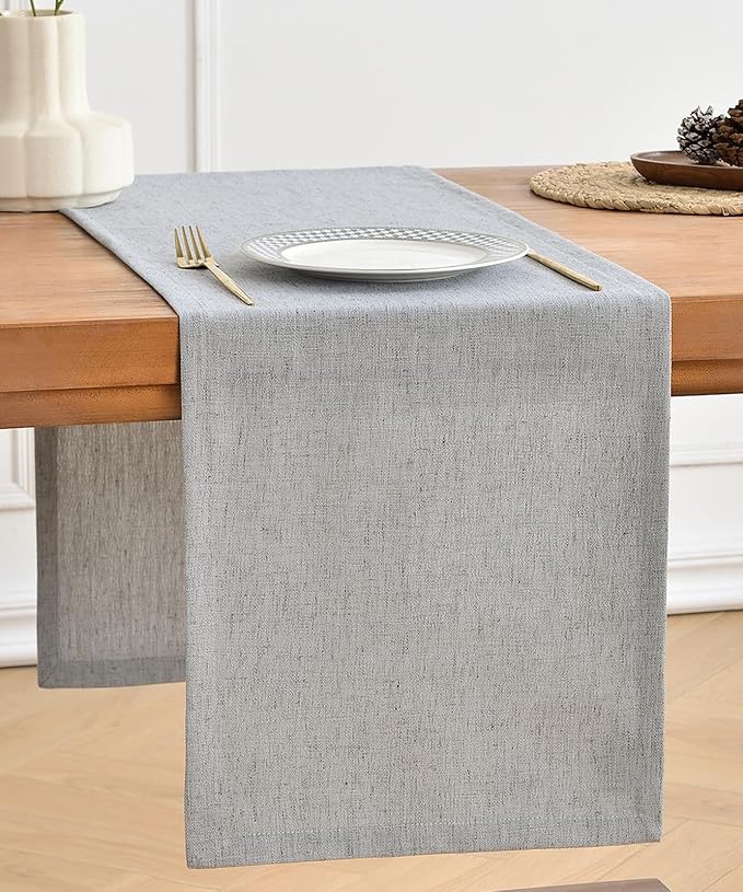 Wracra Linen Style Table Runner, Table Runners 60 Inches Long,Silver Grey,13x60