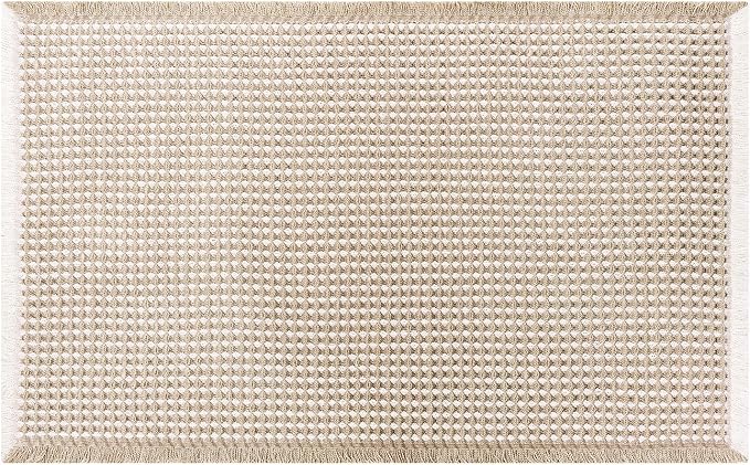 Waffle Runner Bath Mat - Long Boho Bathroom Rugs Non Slip Washable, Super Absorbent & Quick Dry, Soft Bath Mat Farmhouse Bathroom Decor, 24'' x 72'', Khaki and White
