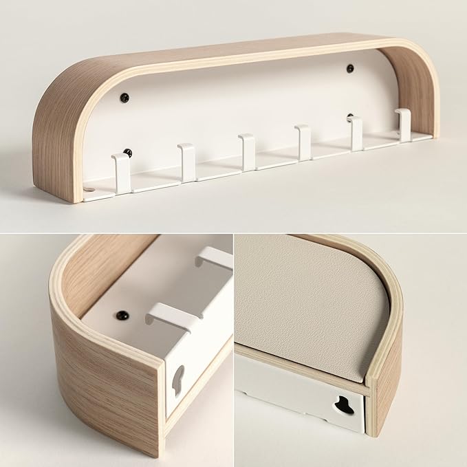 Kazai. Key Holder 'Toke' | Minimalist Key Hook Design from Berlin | Modern Key Holder Wall Mount with Wooden Shelf | Key Rack for Wall as Entryway Organizer | Oak, White