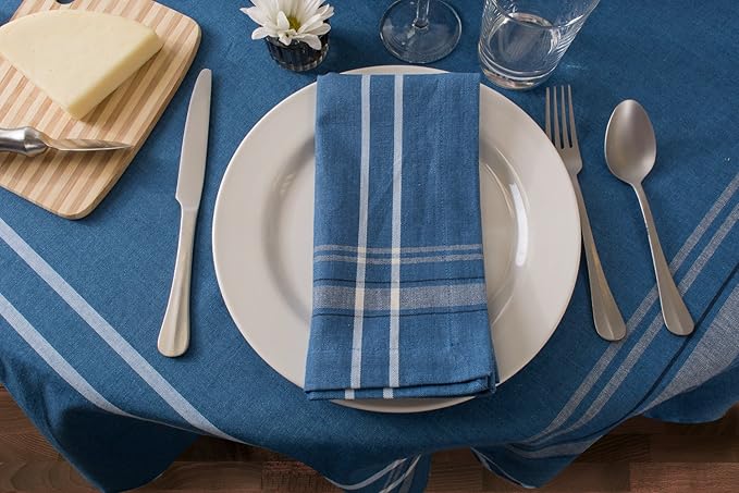 DII French Stripe Tabletop Collection Farmhouse Style Dining Table Linen Tablecloth, 60x84, Blue Chambray