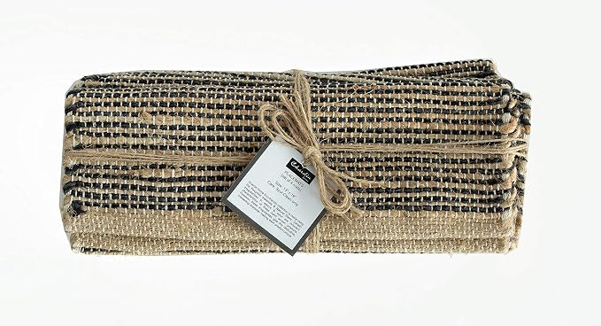 Chardin Home Natural Jute & Black Placemats, Set of 4 – Rustic Handmade Boho Table Mats, 13x19 Inch Dining Table Placemats for Kitchen, Everyday Meals, Holidays, Farmhouse or Modern Table Décor