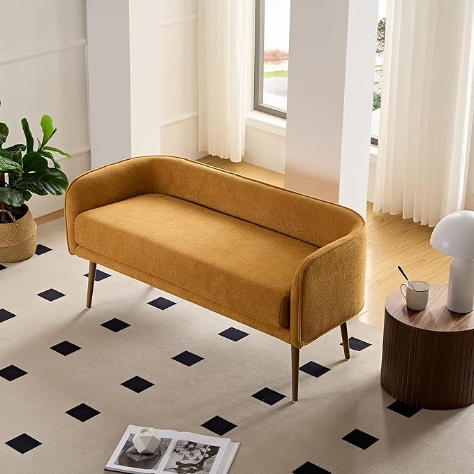 Bedroom Bench with Low Back,Inside Metal Frame, Extra Seat for Living Room,Entryway or Dinning Bench (Yellow) …