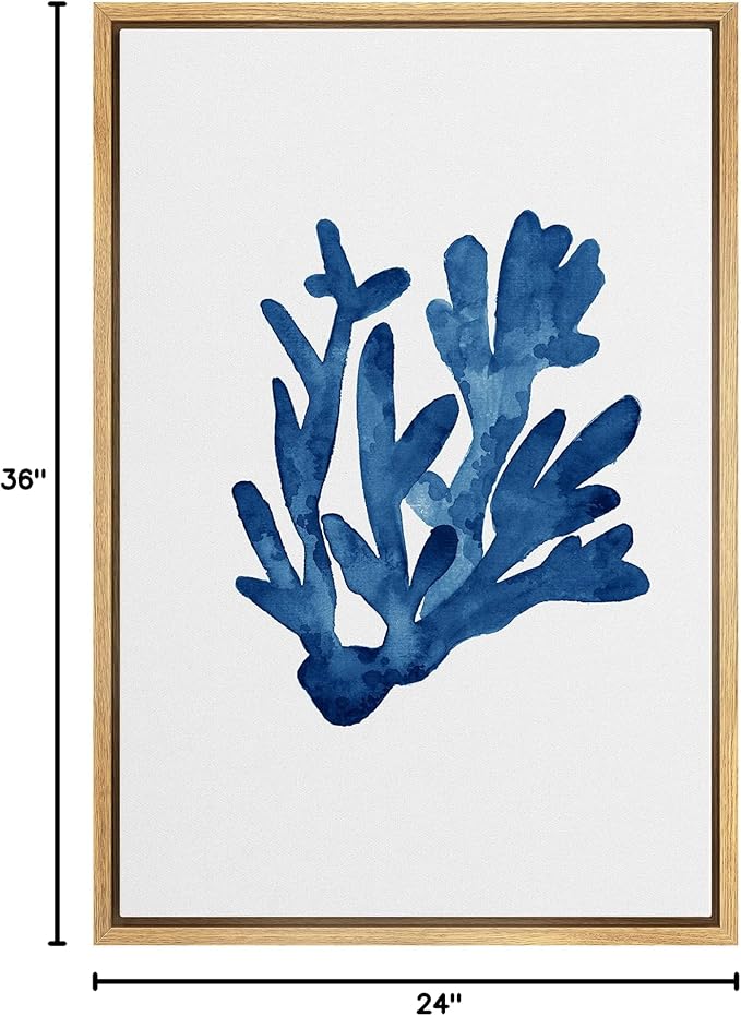 MUDECOR Framed Canvas Print Wall Art Blue Watercolor Underwater Coral Nature Wilderness Illustrations Modern Art Beach Colorful Ultra for Living Room, Bedroom, Office - 24"x36" Natural