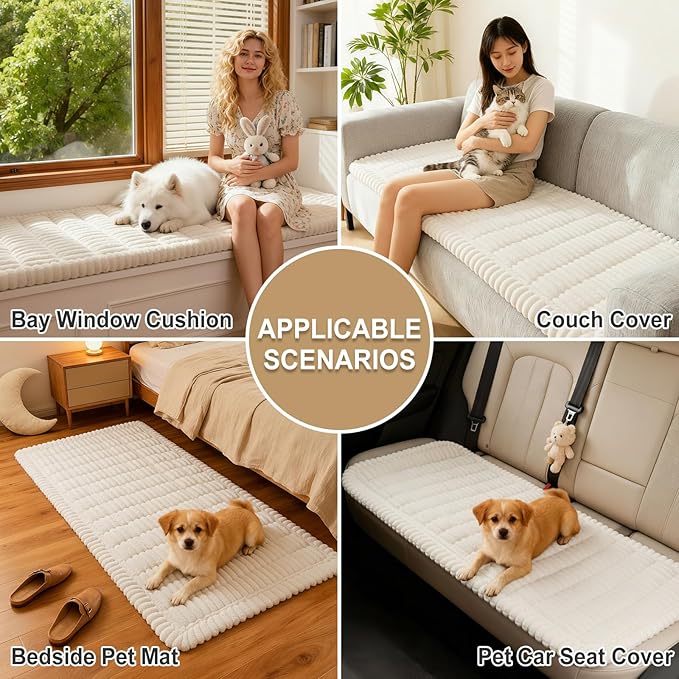 hyha Couch Cover for Dogs Washable, Non Slip Thick Flannel Sofa Protector, Pet Friendly Plush Furniture Cover for Sectional Sofa & Loveseat (White, 27.6" x 47")