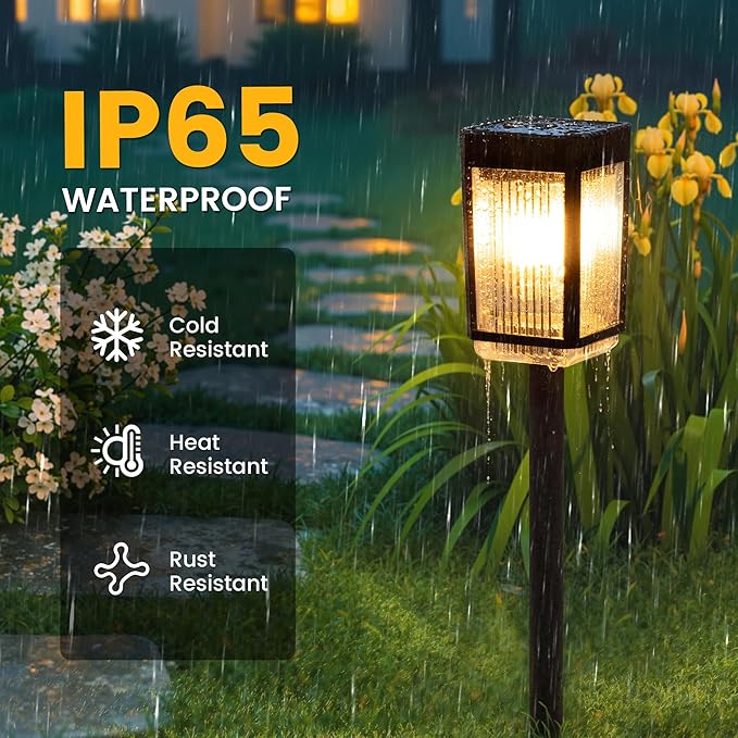 Solar Pathway Lights, Solar Powered Garden Lights Waterproof IP65, Auto On/Off Outdoor Light for Lawn Patio Walkway Driveway Decor Landscape Lighting (Warm White) (6 Pack)