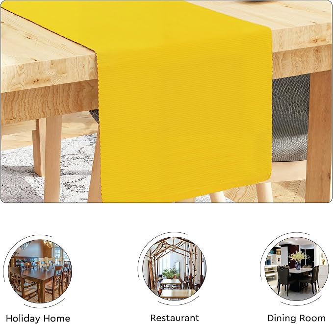 Encasa XO Dining Table Runner 13"x59" | Yarn Dyed Fine Ribbed Cotton | Yellow | Machine Washable
