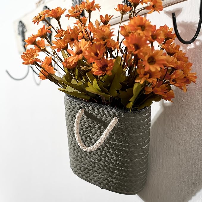 Vaseking Elegant Petite Vase, 6.6 inch Ceramic Modern Minimalism Basket Vase with Hanging Rope, Creative Tote Bag Vases for Home Decor, Living Room, Wedding, Bookshelf Decor, Gray