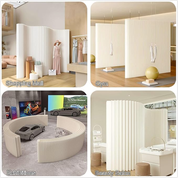 Folding Paper Room Divider Panel, Portable Partitions Wall Divider for Room Separation, Retractable Accordion Privacy Screens for Dorm Studio Office, Easy for Use and Store, Versatile Shapes, White