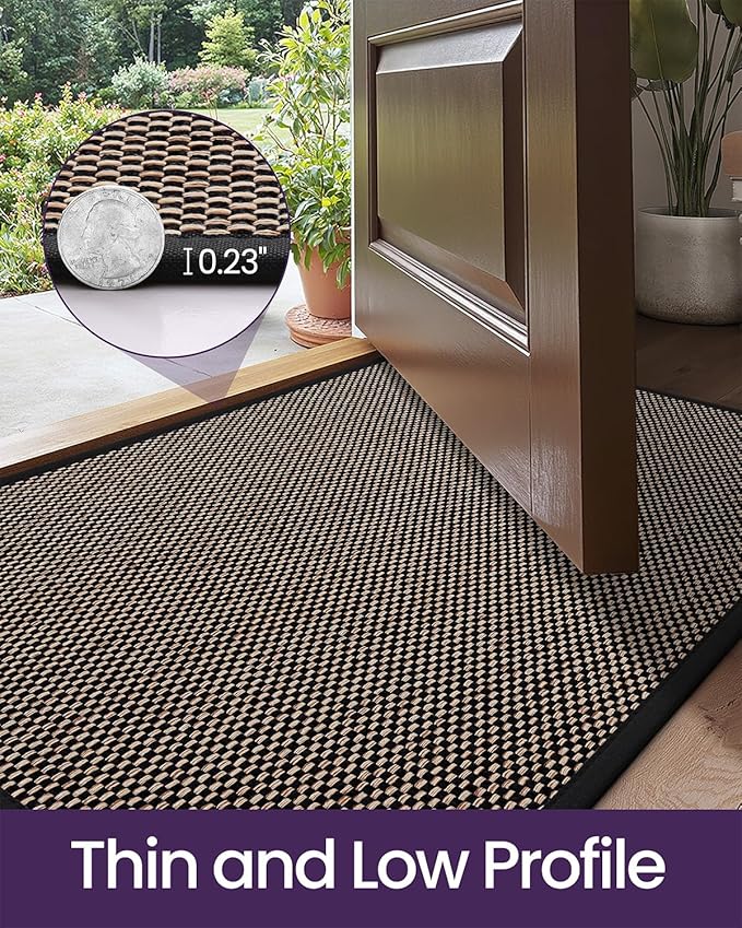 DEXI Ultra Thin Entryway Indoor Door Mat 17x30, Non Slip Rubber Backing Inside Entry Mat, Low Profile Easy Clean Dirt Trapper Doormat for Inside Entrance Patio, Black