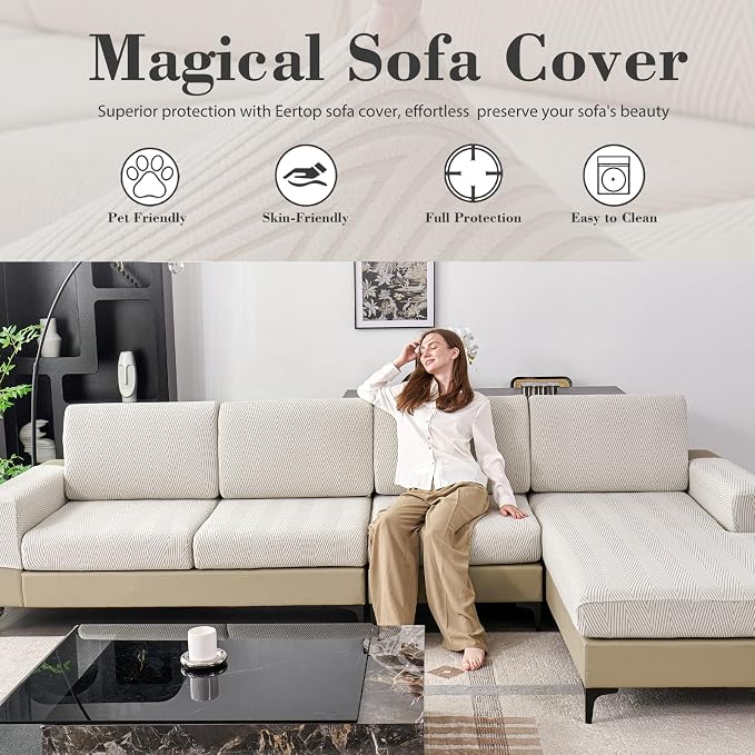 Couch Cushion Covers for Sectional Sofa, Wear Resistant Individual Stretch Seat Sofa Slipcovers for Sofa Cushion Protector Washable Elastic Seat Cover for Pets (Light Gray, 3 Seat Covers S)