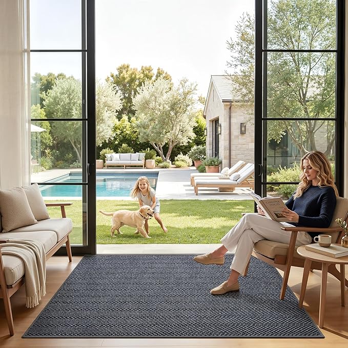 LUMI Ultra Thin Indoor Door Mat for Entrance 32"x48", Non Slip Entryway Mat, Low Profile Doormat, Unique Herringbone Design Carpet for Inside, Patio, Porch, Medium Gray
