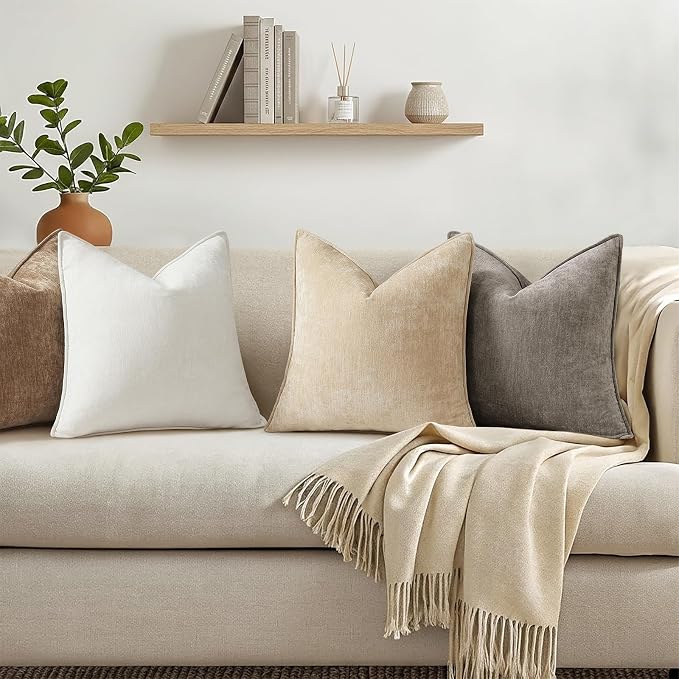 decorUhome Summer Couch Euro Sham Throw Pillow Covers 22x22 Set of 2, Decorative Soft Velvet Modern Cozy Chenille Pillow Cases with Elegant Design for Sofa Bed Living Room Home Decor, Dark Grey