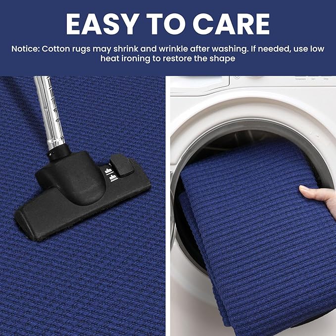 IOHOUZE Washable Area Rug 5x7 Non Slip Rugs for Living Room, Dining Room Rugs Bedroom Rug, Woven Braided Indoor Floor Carpet for Living Room Nursery Office, Royal Blue/Navy