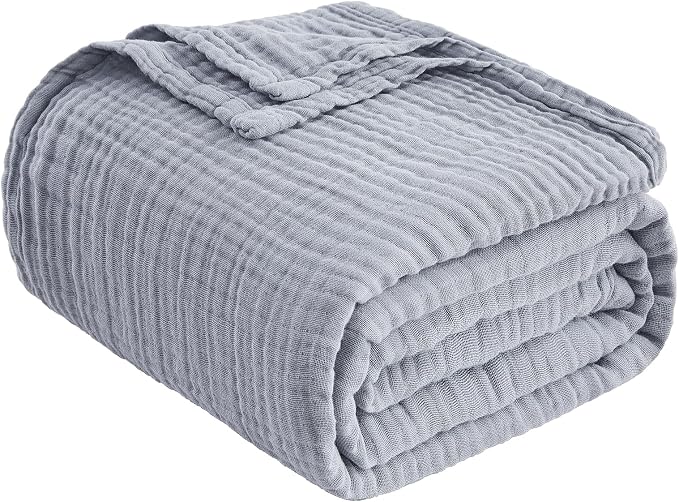 EMME Cotton Muslin Twin Blanket Dusty Blue 60"x80" Breathable Gauze Blanket Soft Lightweight Blankets Adults Gifts