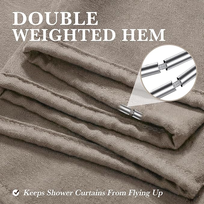 Seasonwood Extra Long Linen Shower Curtain Neutral Farmhouse Linen Shower Curtains for Bathroom Boho Bathroom Decor with 12 Sturdy Stainless Steel Sliding Hangers(Deep Taupe,72x84 Inches)