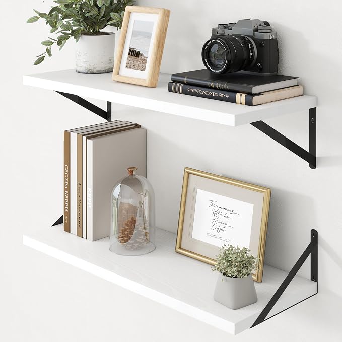 Axeman Deep Floating Shelves - 30 Inch White Floating Shelves Set of 2-12 Inch Deep Wood Wall Shelves for Living Room Bathroom Kitchen