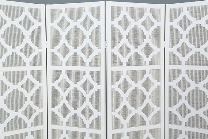 Roundhill Furniture Quarterfoil Infused Diamond Design 4-Panel Room Divider, White