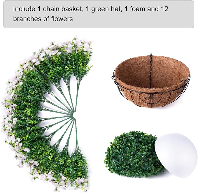 HyeFlora Artificial Fake Hanging White Plants Flowers Basket for Outdoor Fall Winter, Faux Silk Daisy in Planter Realistic UV Resistant for Christmas Outside Porch Home Patio Balcony Yard Decoration