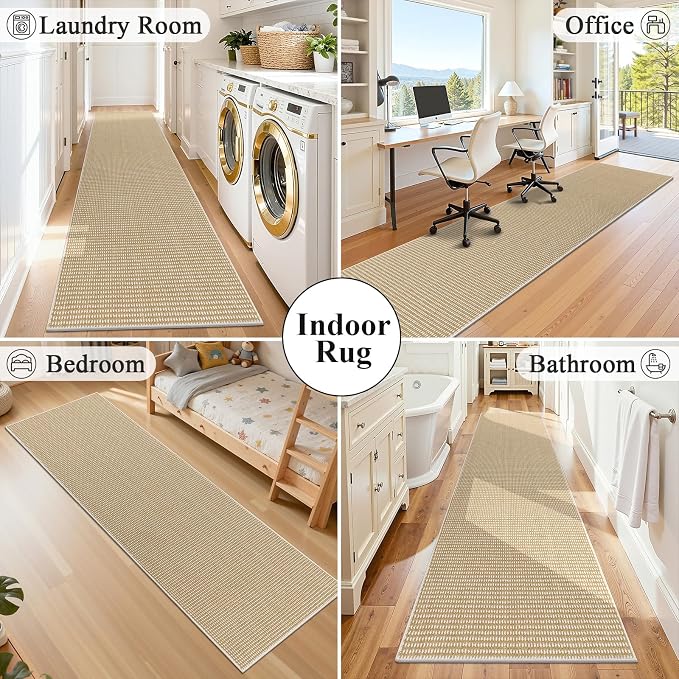 HEBE Runner Rug for Hallway Non Slip Washable, 2'x10' Low Pile Carpet Runner for Kitchen Bathroom Bedroom Laundry, Stain Resistant Entryway Rug Runners Bedside Area Rugs