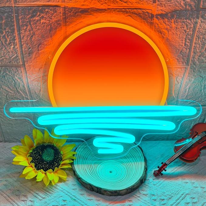 Sunrise Sunset Neon Sign, UV Printed Sun Wave Neon Light for Wall Decor, Dimmable USB Powered Sunset Led Neon Light Sign for Beach Bar, Man Cave, Bedroom, Living Room, Party Decorations