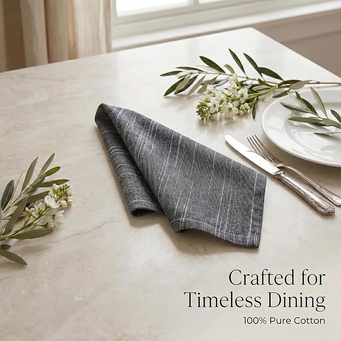 Urban Villa Cloth Napkins 100% Cotton Highly Absorbent Washable Durable Reusable Premium Dinner Napkins Ideal for Gifts for Mothers Day Hotel Farmhouse Parties - Black Chambray (20" x 20", Set of 12)