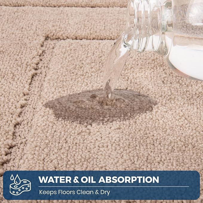 PURRUGS Machine Washable Kitchen Rug 32" x 47", Non-Slip/Skid Kitchen Runner Rugs & Floor Mats, Super Absorbent Soft Standing Mats for Kitchen, Sink & Laundry, Beige
