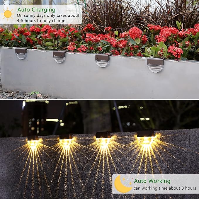 Melunar Solar Deck Lights, 6 Pack Waterproof LED Solar Step Light Outdoor, Fence Lights Solar Powered for Outside, Garden, Patio, Stairs,Yard,10 Lumens, Warm White/Color Changing Lighting