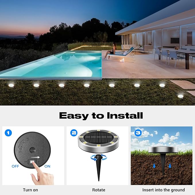 Peasur Solar Ground Lights Outdoor, 18 Pack Flat Solar Powered Disc Lights, IP68 Waterproof, Anti-Rust, Landscape Lighting for Pathway Garden Yard Lawn Walkway Landscape Driveway, Mini, Cool White