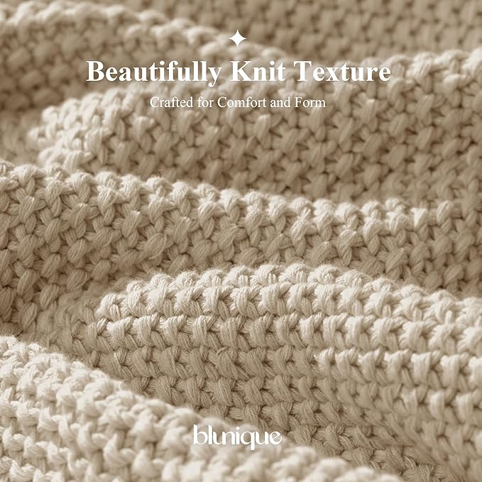 100% Cotton Cable Knit Throw Blanket, Lightweight Soft Knit Blanket for Sofa Couch Bed, Breathable All-Season Throw, Cozy Decorative Blanket, 50 x 60 Inch,Linen