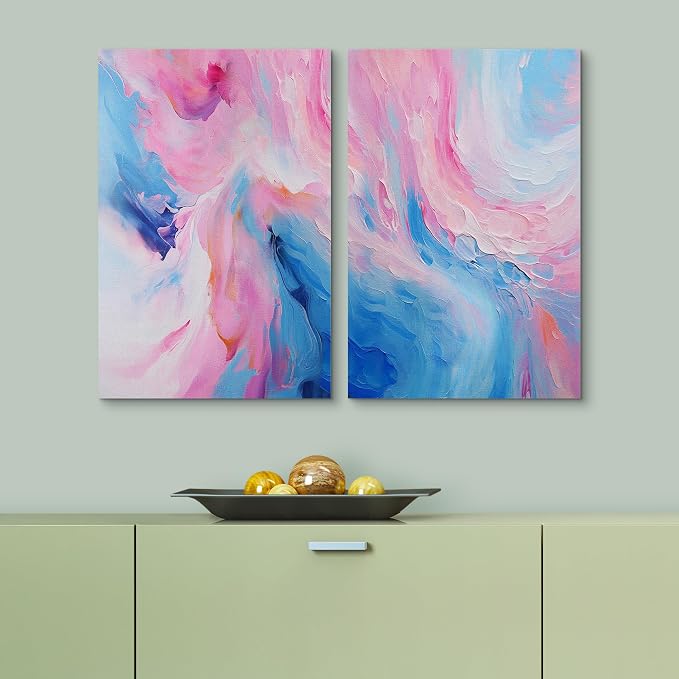 SIGNLEADER Canvas Print Wall Art Set Serene Pink and Blue Swirls Calming Abstract Illustrations Modern Relax/Calm Multicolor for Living Room, Bedroom, Office - 16"x24" x 2