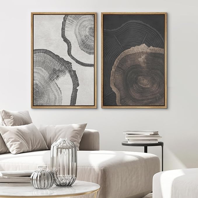 SIGNWIN Framed Canvas Print Wall Art Wood Tree Rings Abstract Illustrations Minimalist Modern Wall Art Neutral Boho Decor for Living Room, Bedroom, Office - 16"x24"x2 Natural