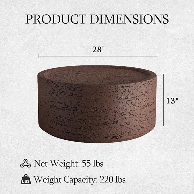 UPHA 28" Round Outdoor Coffee Table, Modern Hollow Concrete Patio Table, Small Minimalist Low Accent Table for Living Room, Balcony, Deck, Backyard, Rust Red