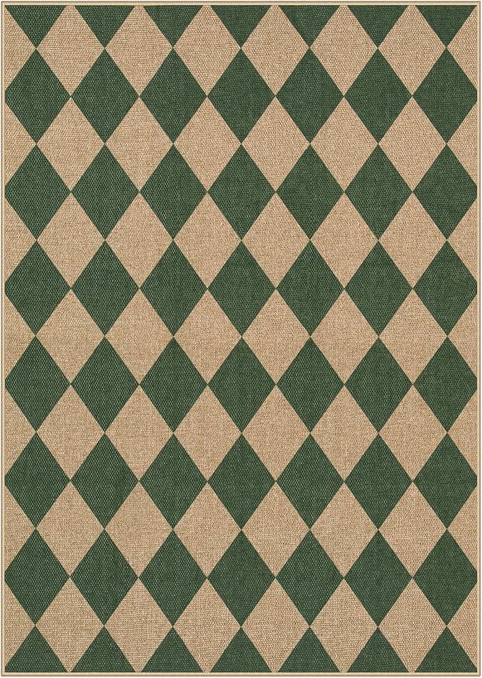 Lahome Colette Checkered Outdoor Rug 5x7, Washable Rug for Living Room Office Indoor Outdoor Carpet, Farmhouse Non Slip Non Shedding Green Carpet for Dining Room Sunroom Patio Courtyard