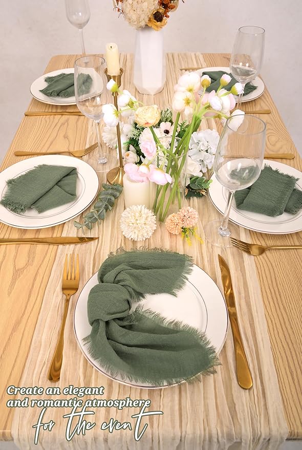 12 Pack Olive Green Cloth Napkins Cotton Linen Napkins with Fringe 16 x 16 Inch Soft Handmade Napkins Cloths Delicate Washable Rustic Dinner Napkin Cloths for Wedding Party Dinner Table Decor