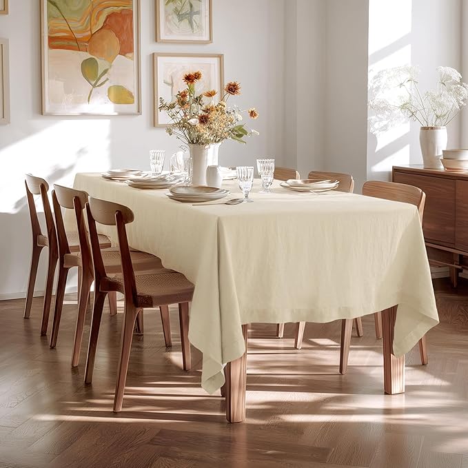 Linen World Linen Tablecloth - 100% French Linen Table Cloth 60" x 120" Inch,Washable Rectangular Tablecloth for Dining,Outdoor,Weddings and Restaurants,Decorative Thanksgiving Christmas,Sand Beige