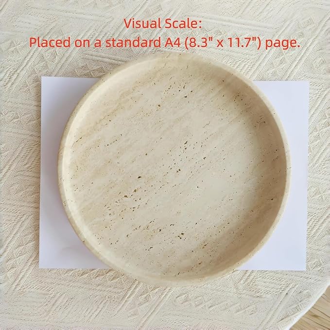 Natural Travertine Vanity Tray – Round Beige Marble Tray for Bathroom, Jewelry, Candle, Perfume, Nightstand & Kitchen Decor, 10 Inch Wabi-sabi Style Decorative Stone Catchall Organizer