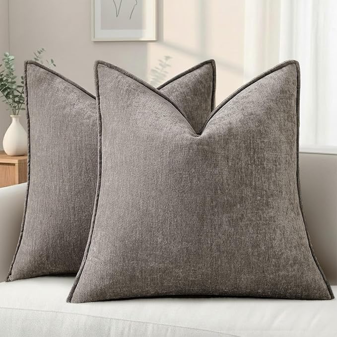 decorUhome Summer Couch Throw Pillow Covers 20x20 Set of 2, Decorative Soft Velvet Modern Cozy Chenille Pillow Cases with Elegant Design for Sofa Bed Living Room Home Decor, Dark Grey