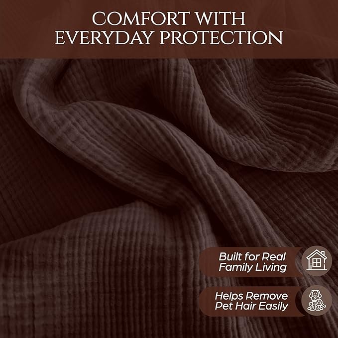 Oversize Couch Cover %100 Natural Cotton, Gauze Couch Covers for Sectional, 3 Seater, 4 Seater Sofa, Extra Large 4 Layered Muslin Fabric, Cloud Like Washable Sofa Cover (Brown, 95x150" / 240x380 cm)