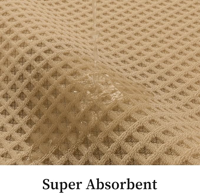 YIHOUSE Waffle Ultra Thin Bath Mat, Soft & Absorbent Bathroom Rug, Non-Slip Rubber Backed, Quick Dry Shower Mat, Boho Farmhouse Bathroom Decor, Machine Washable, Khaki, 17 * 47