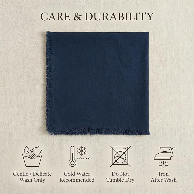 ACCENTHOME Navy Cotton Linen Napkin Set of 12 18x18 inch Dinner Napkins - Washable Soft Premium Hotel Quality Reusable Hemmed Edges Napkins Perfect Table Linens for Family Dinners, Weddings