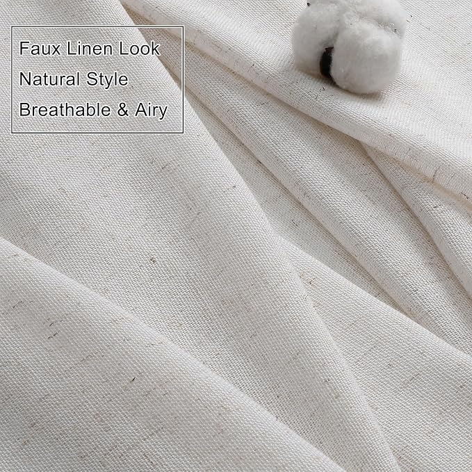 Ivory Linen Semi Sheer Curtains 108 Inches Long, Flax Light Filtering Curtains & Drapes for Bedroom, White Oatmeal Window Treatments, Retro Pinch Pleat Floor to Ceiling Curtain with Hooks